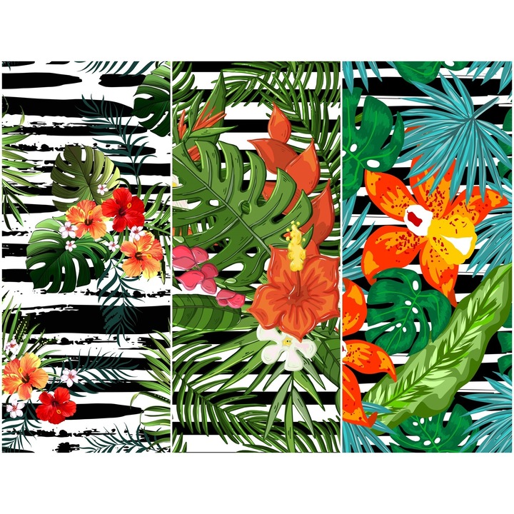 Vízálló textil panel 3 mintával, poliészter varrókendő, virágmintás, 121,5 cm x 155 cm, Heko panelek, P20