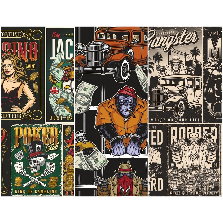 Vízálló textil panel 3 mintával, poliészter varrókendő, Casino Mafia, 121,5 cm x 155 cm, Heko panelek, P80
