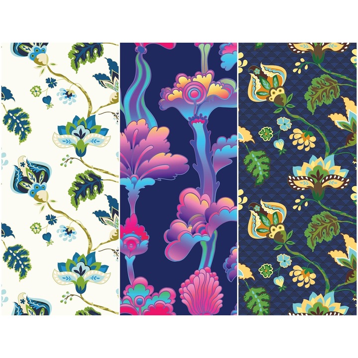 Vízálló textil panel 3 mintával, poliészter varrókendő, virágmintás, 121,5 cm x 155 cm, Heko panelek, P21