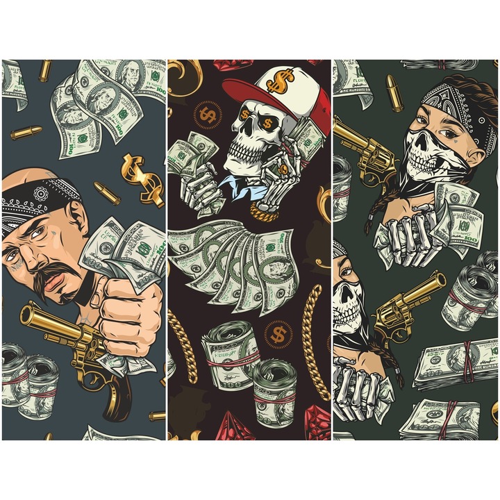 Vízálló textil panel 3 mintával, poliészter varrókendő, Casino Mafia, 121,5 cm x 155 cm, Heko panelek, P82