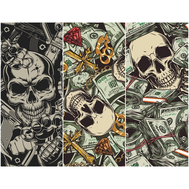 Vízálló textil panel 3 mintával, poliészter varrókendő, Casino Mafia, 121,5 cm x 155 cm, Heko panelek, P83