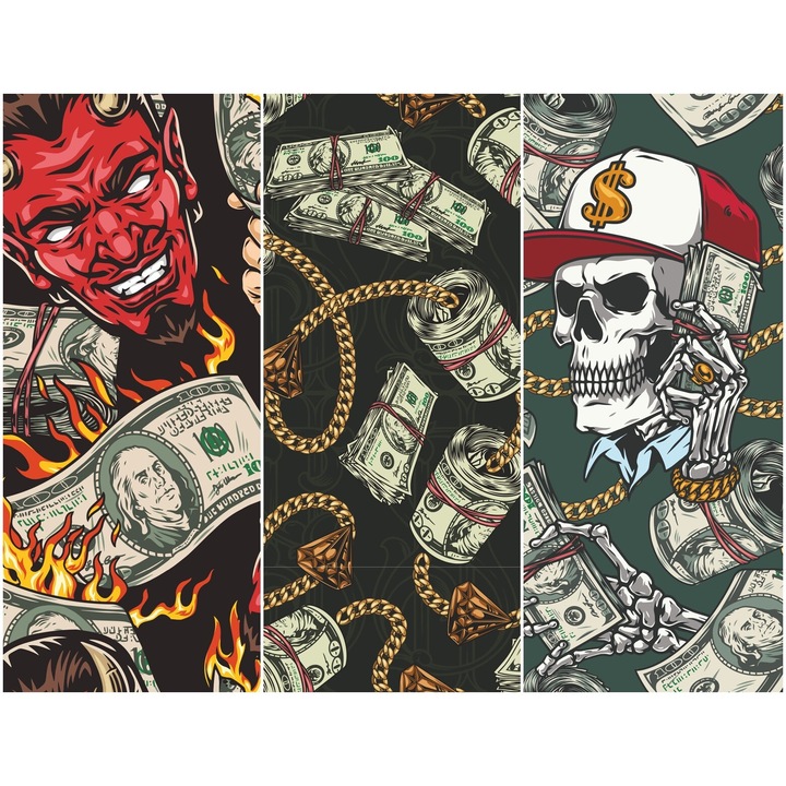 Vízálló textil panel 3 mintával, poliészter varrókendő, Casino Mafia, 121,5 cm x 155 cm, Heko panelek, P85