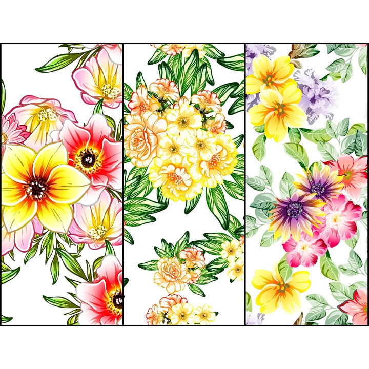 Vízálló textil panel 3 mintával, poliészter varrókendő, virágmintás, 121,5 cm x 155 cm, Heko panelek, P27