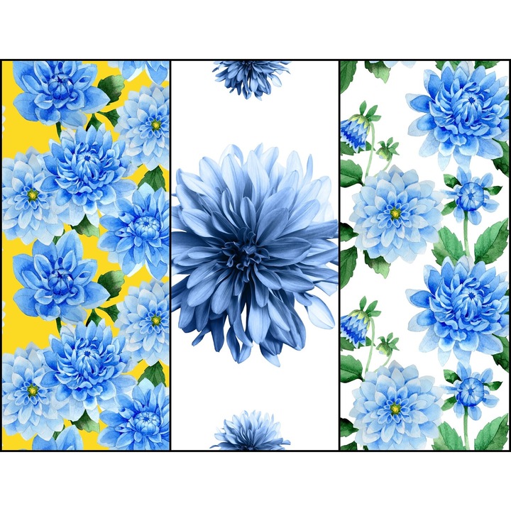 Vízálló textil panel 3 mintával, poliészter varrókendő, virágmintás, 121,5 cm x 155 cm, Heko panelek, P33
