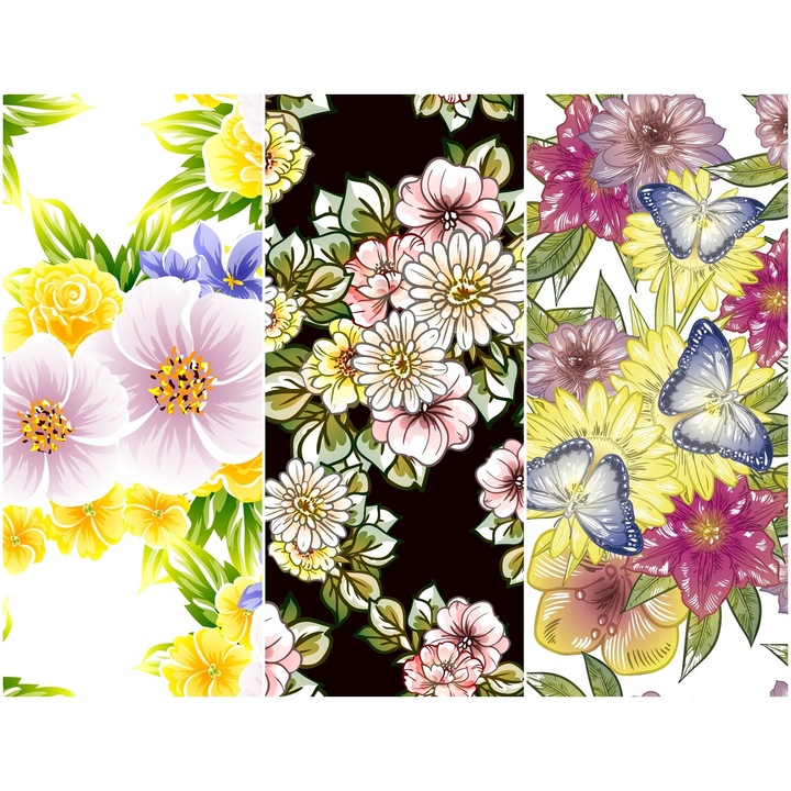 Vízálló textil panel 3 mintával, poliészter varrókendő, virágmintás, 121,5 cm x 155 cm, Heko panelek, P38