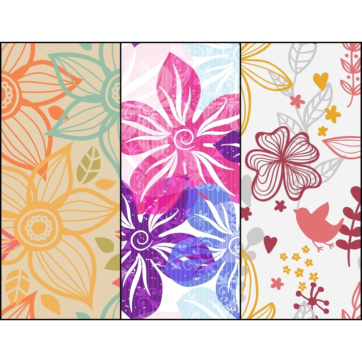 Vízálló textil panel 3 mintával, poliészter varrókendő, virágmintás, 121,5 cm x 155 cm, Heko panelek, P39