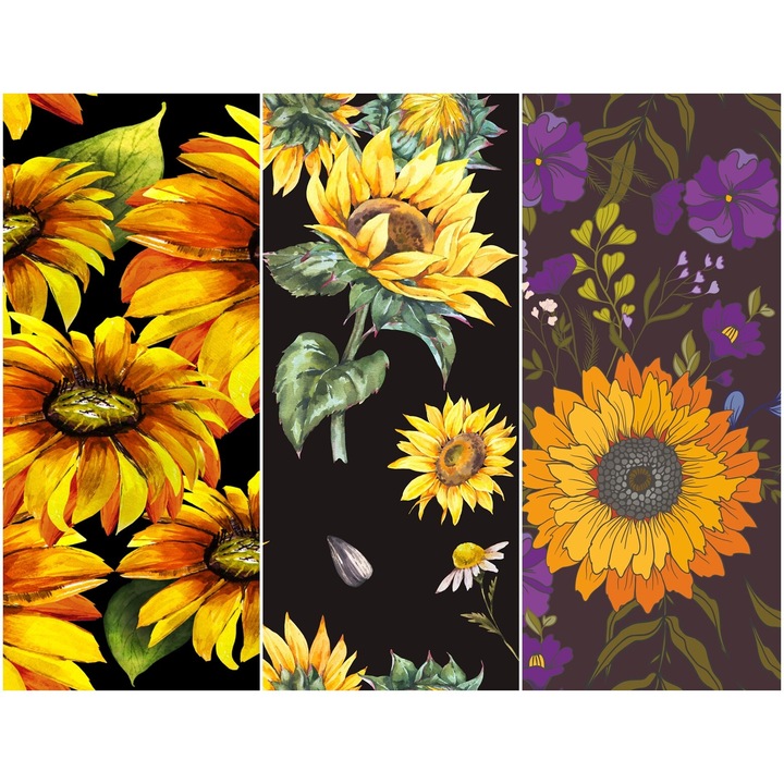 Vízálló textil panel 3 mintával, Poliészter varrókendő, virágmintás, 121,5 cm x 155 cm, Heko Panels, P40