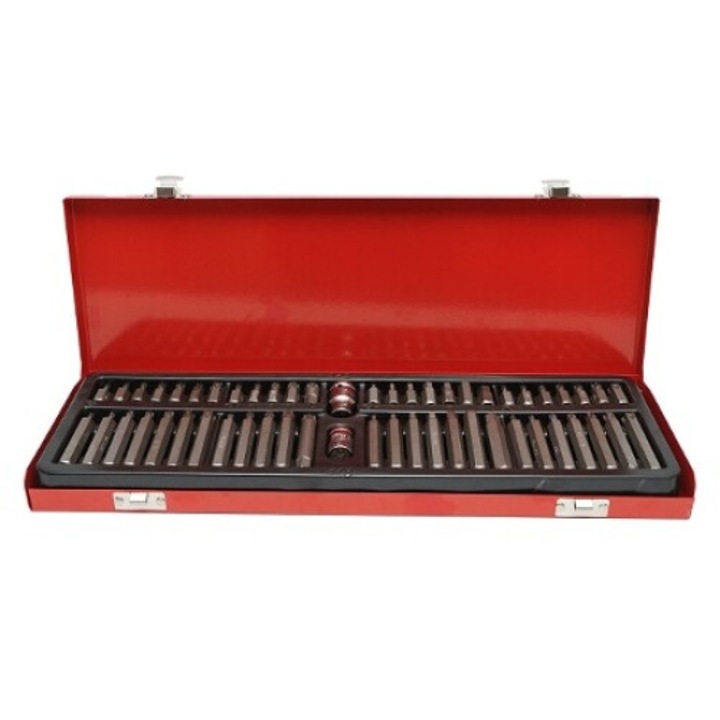 Trusa biti torx, hex si spline, chei imbus, adaptor 1/2'' si 3/8'', 54 piese, rosie, Dactylion®