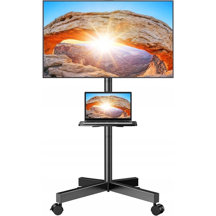 TV стойка, 23-60 inch, Adjustable, VESA 400x400, with Shelf, Black