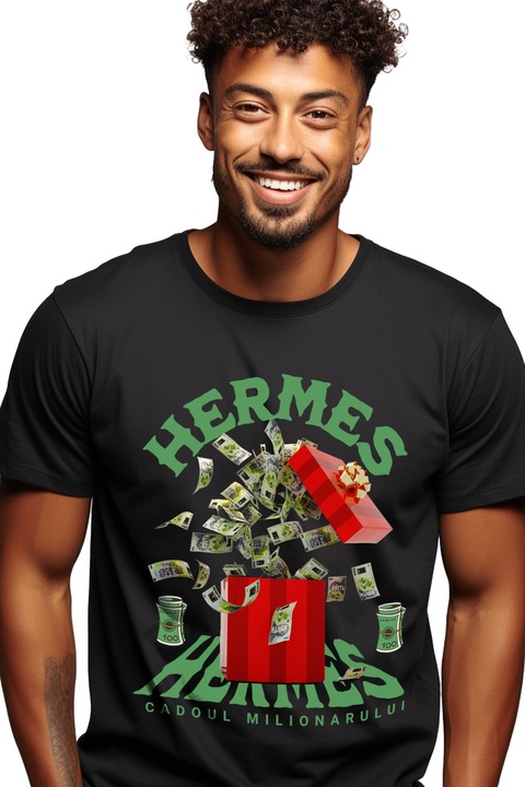 Мъжка тениска, Hermes, The Millionaire's Gift с щампа отпред, 100% памук, черна, S