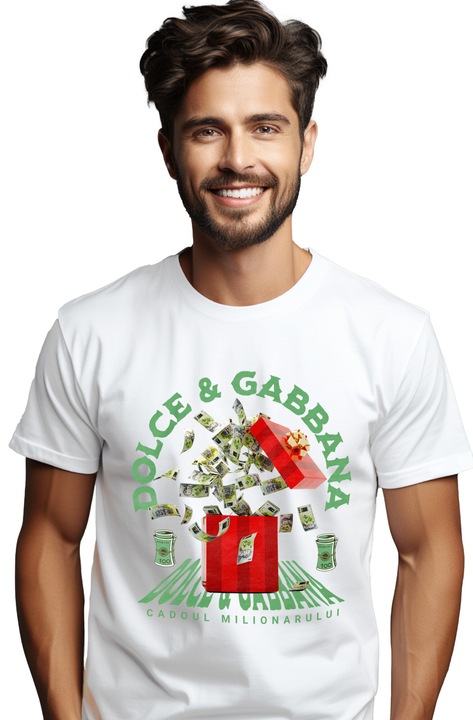 Мъжка тениска, Dolce & Gabbana, The Millionaire's Gift с щампа отпред, 100% памук, бяла, M