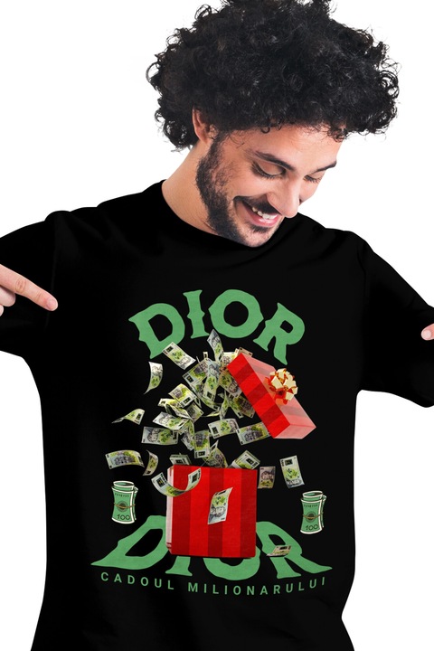 Мъжка тениска, Dior, Millionaire's Gift с щампа отпред, 100% памук, черна, M
