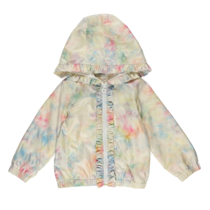 Geaca impermeabila cu volan PANCO - Rainbow, Multicolor, pentru fetite, Alb