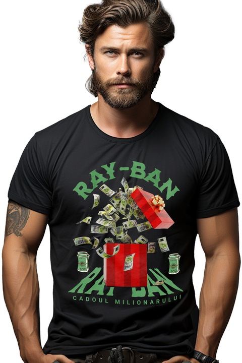 Мъжка тениска, Ray-Ban, The Millionaire's Gift с щампа отпред, 100% памук, черна, XL