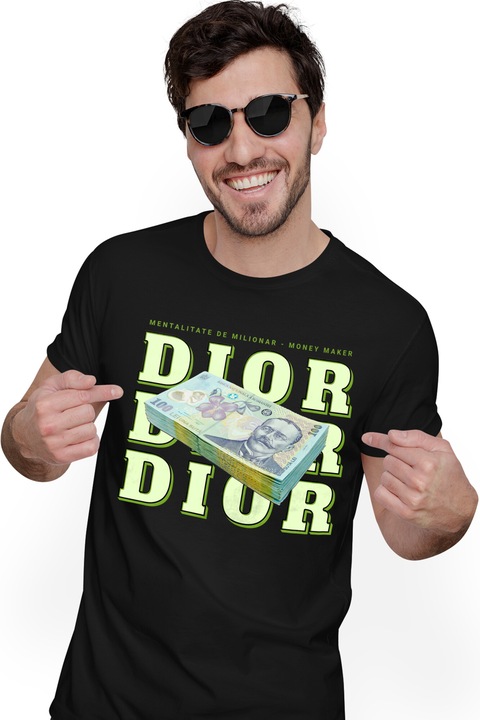 Мъжка тениска, Dior, 100 Romanian Lei с щампа отпред, 100% памук, черна, M