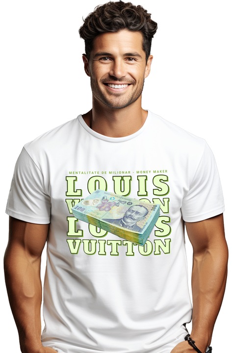 Мъжка тениска Louis Vuitton, 100 Romanian Lei с щампа отпред, 100% памук, бяла, L