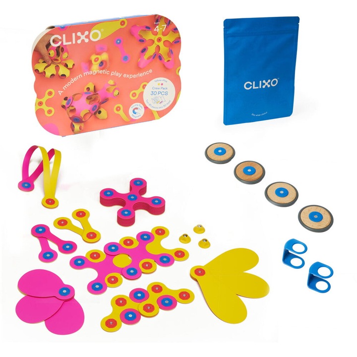 Mágneses építőjáték Crew Pink & Yellow 30 db Clixo®