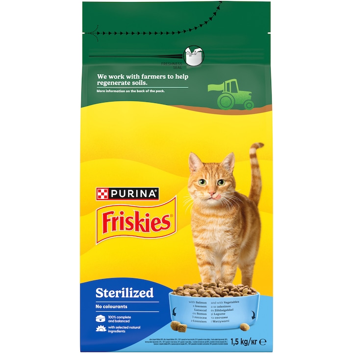 Hrana uscata pentru pisici Friskies Sterilised, Somon & Legume, 1.5 Kg