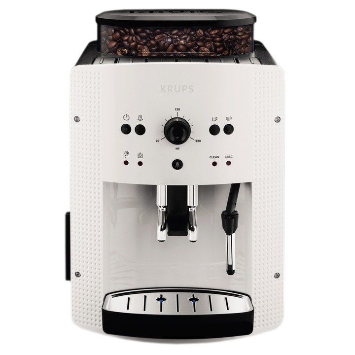 Krups EA810570 Essential Automata eszpresszó kávéfőző, 1450W, 15 bar, 1.7 literes víztartály, Fehér/Fekete