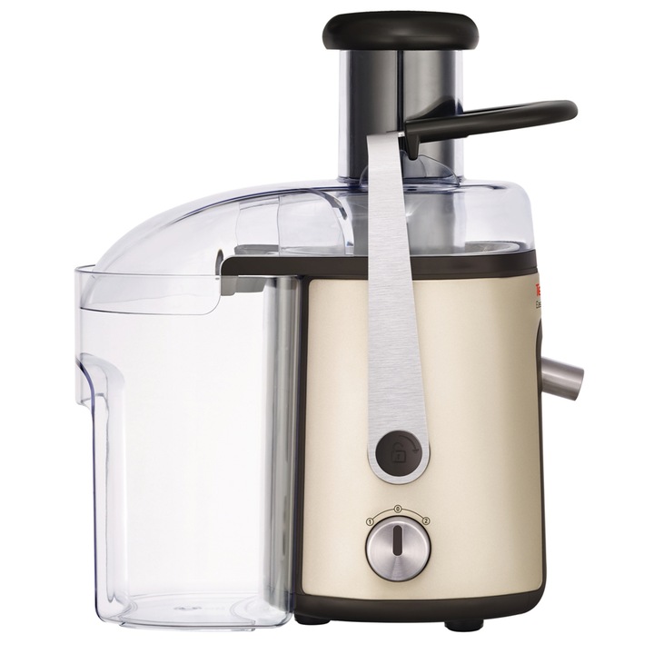Storcator de fructe si legume Tefal Easy Fruit ZE585H38, 700 W, Recipient suc 1.25 l, Recipient pulpa 3 l, 2 Viteze, Tub de alimentare 75 mm, Negru/Inox