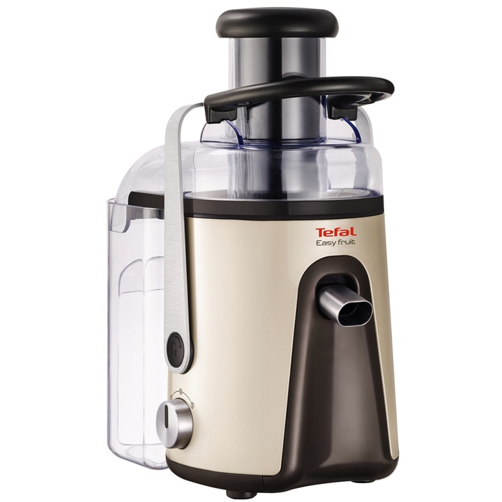 Storcator de fructe si legume Tefal Easy Fruit ZE585H38, 700 W, Recipient suc 1.25 l, Recipient pulpa 3 l, 2 Viteze, Tub de alimentare 75 mm, Negru/Inox