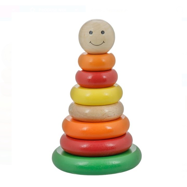 Piramida Educativa din Lemn cu 6 Inele & Varf 11.5x19cm