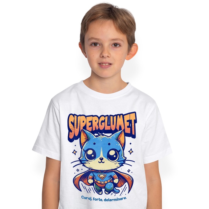 Детска тениска Super Funny, Super Hero, Flying Cat, Бял