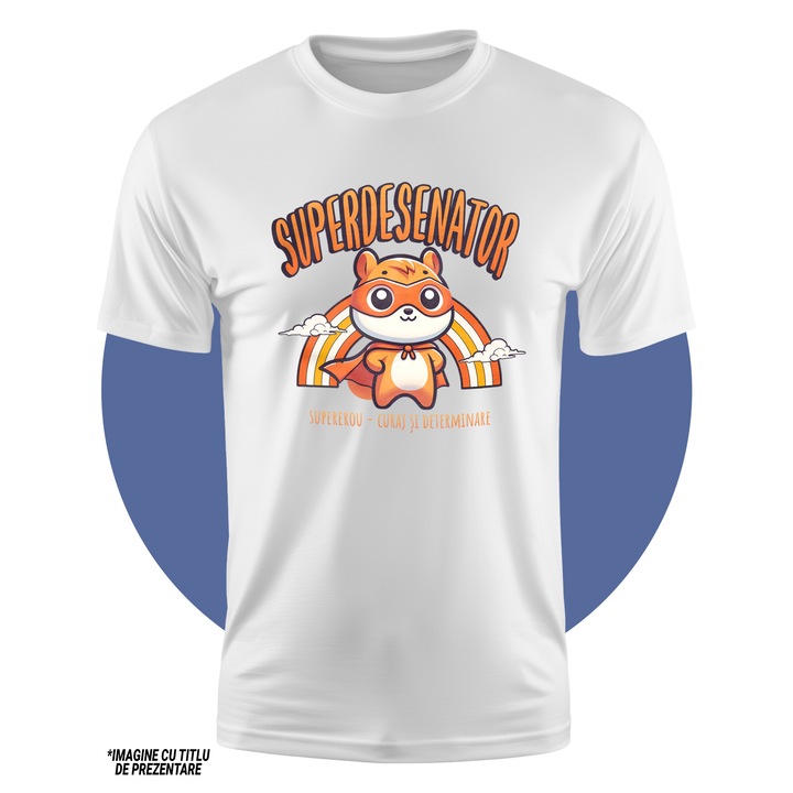 Tricou Copii Baieti Super Desenator SuperErou, Curaj si Determinare 100% Bumbac, Unisex, Alb, 8 Ani, 134CM