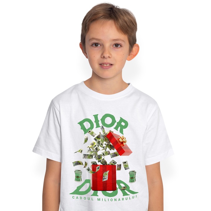 Детска тениска за момчета Dior, Подарък от милионера 100% памук, унисекс, Бял