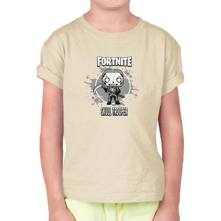 Tricou copii Fortnite Battle Royal OPT Fortnite Skull Trooper 1, Ecru