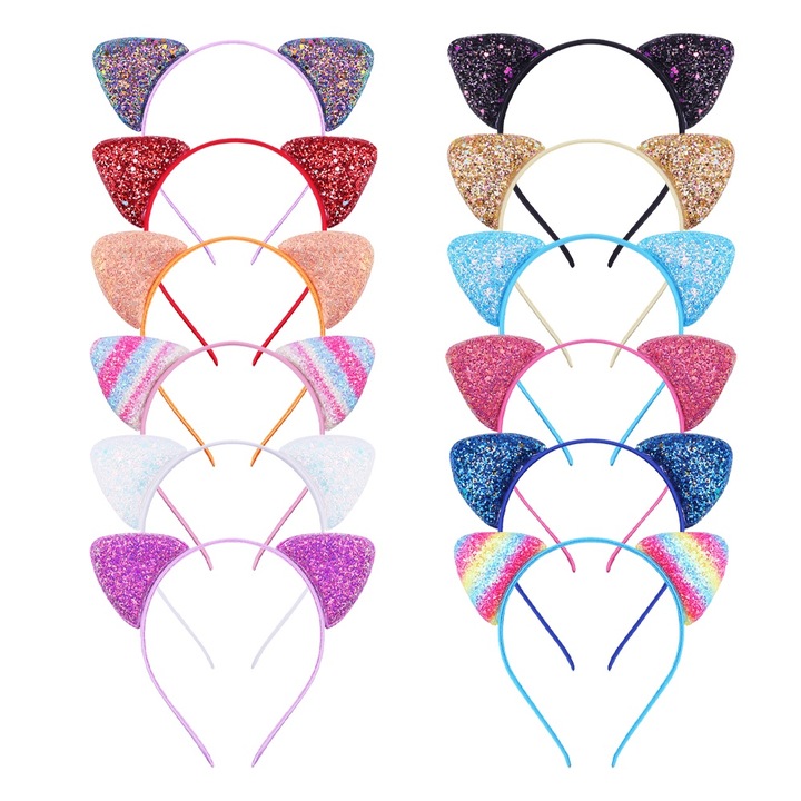 Set 12 bentite cu urechi de pisica, multicolor, 16x18cm