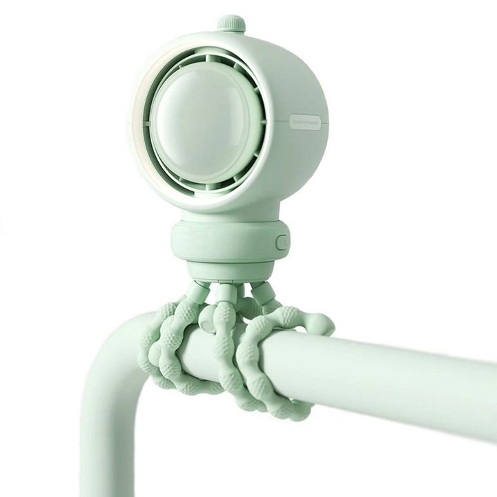 Вентилатора Power Breeze Wind, Безшумен, 100 нива на скорост, Пречистване на въздуха, Подвижни крака, Фиксиране на количка/креватче, Въртящ се на 360°, 5000 Mah батерии