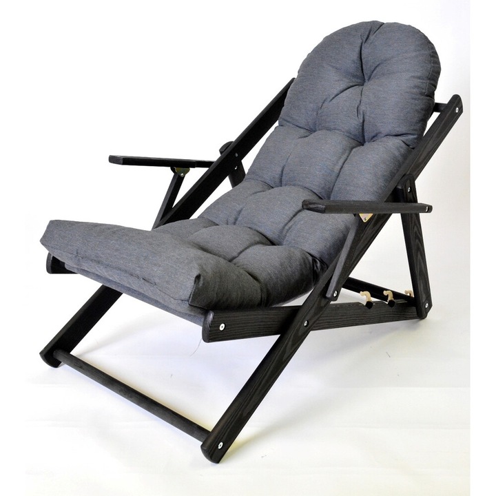 Rojaplast Регулируем градински шезлонг от борова дървесина с подлакътници - антрацит