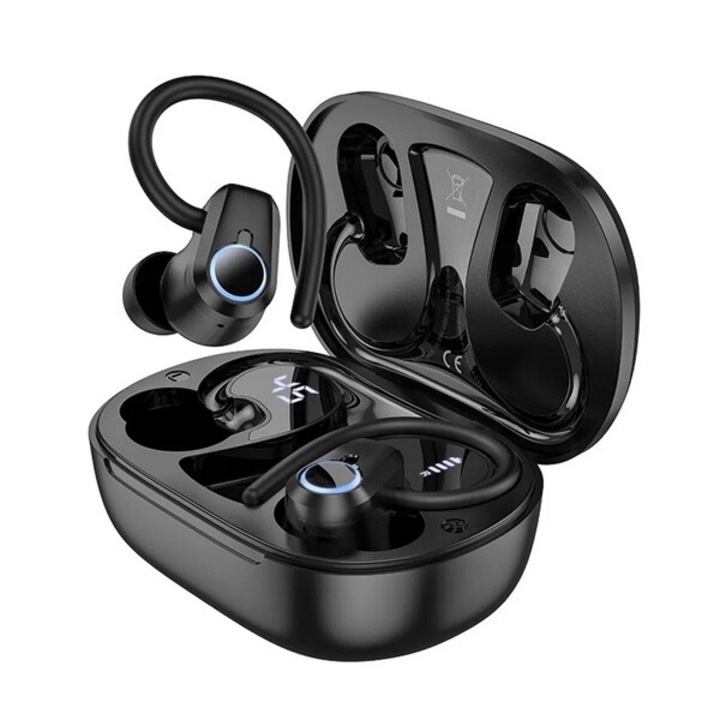 Hoco pure joy bluetooth fülhallgató sztereo, v5.3, tws, fülre akasztható, mikrofon + töltőtok, fekete