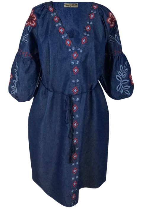 Rochie traditionala dama R, albastru/rosu, marimea M