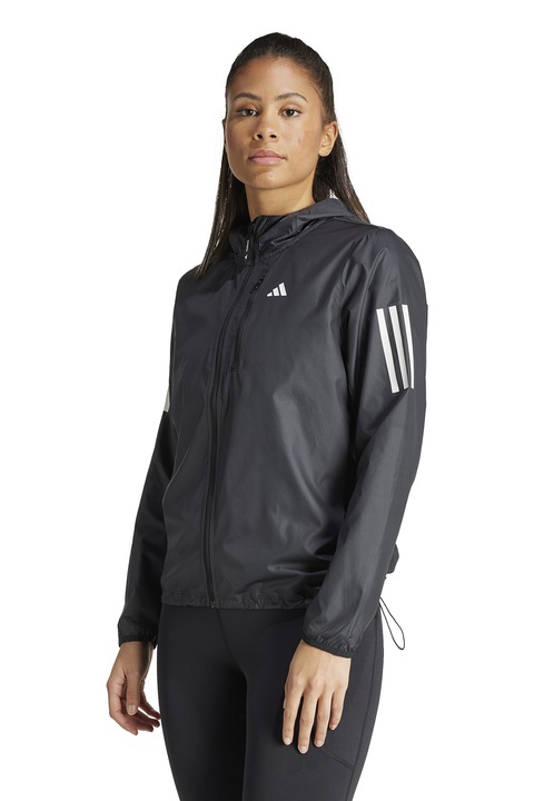 adidas Performance, Jacheta cu logo contrastant pentru alergare, Negru