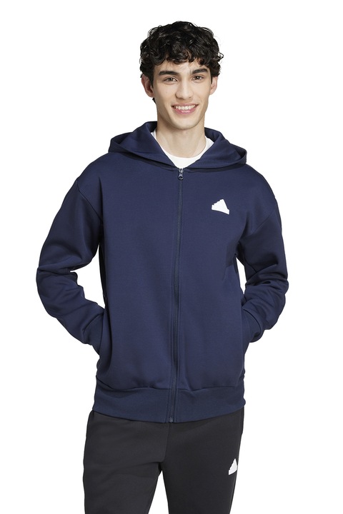 adidas Sportswear, Hanorac din amestec de bumbac cu fermoar, Bleumarin, L