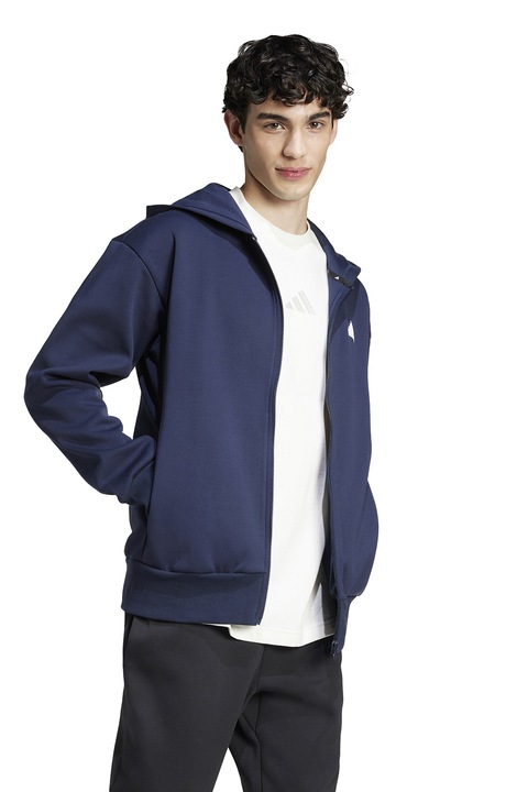 adidas Sportswear, Hanorac din amestec de bumbac cu fermoar, Bleumarin, L