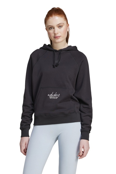 adidas Sportswear, Hanorac de bumbac cu buzunar kangaroo, Negru, XS