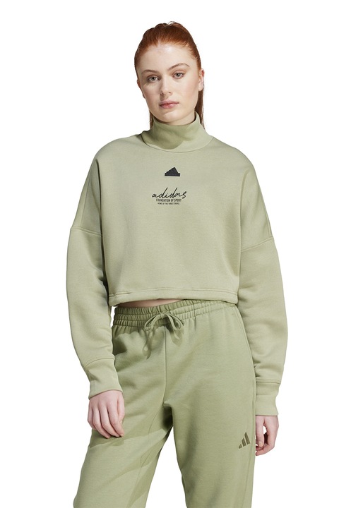 adidas Sportswear, Bluza crop de trening cu guler inalt, Verde sparanghel