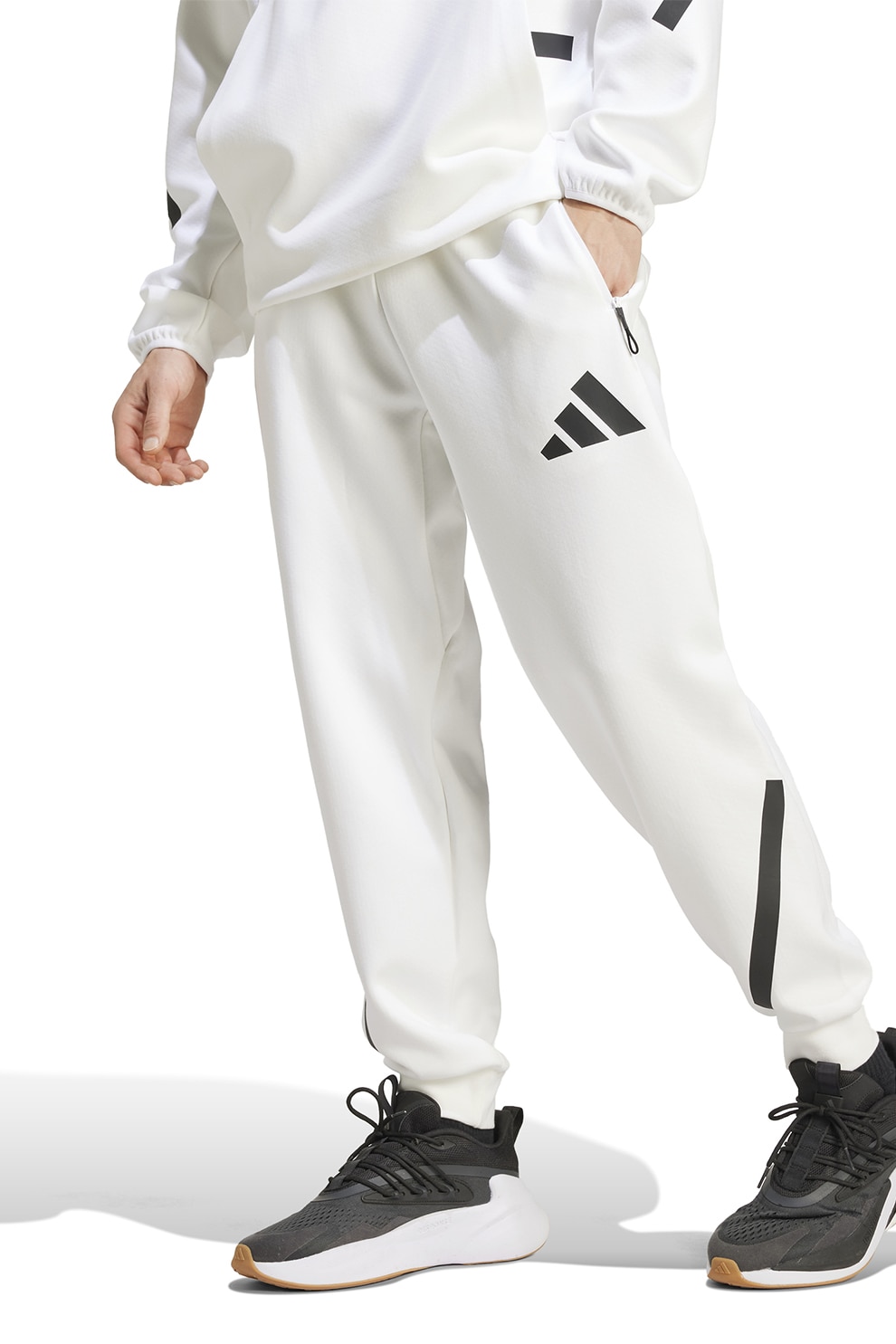 adidas Sportswear, Pantaloni de trening relaxed fit cu snur Z.N.E., Alb optic, L
