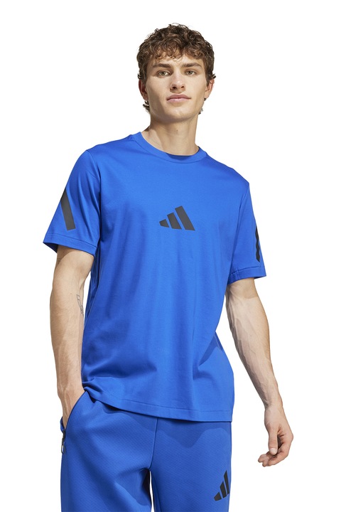 adidas Sportswear, Tricou de bumbac cu model monograma Z.N.E, Negru/Albastru royal