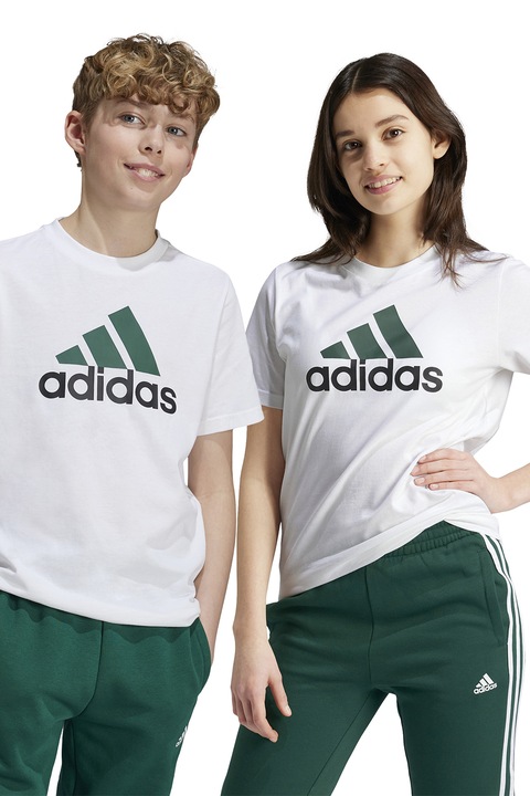 adidas Sportswear, Tricou de bumbac cu imprimeu logo, Alb/Verde
