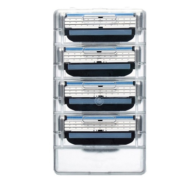 Set 4 lame de ras pentru Gillette Mach, longziming, eficienta crescuta, adaptare la contururile fetei