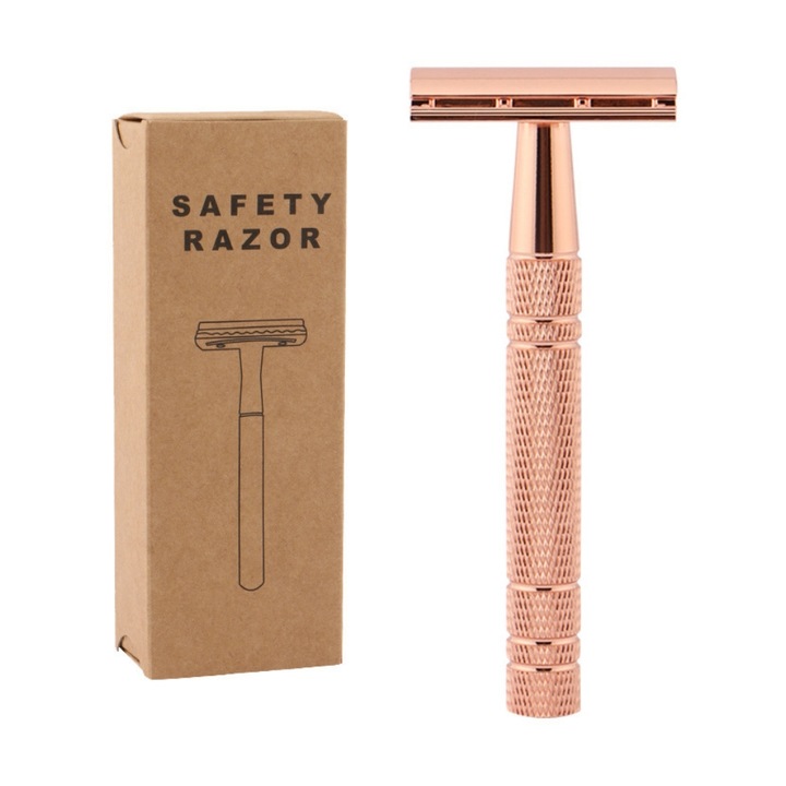 Női biztonsági borotva, klasszikus borotva, dupla pengék, kivehető részletek, rozéarany