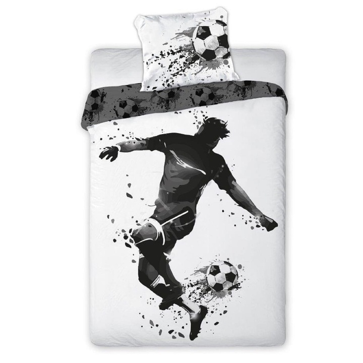 Faro ágynemű szett, pamut, focista, fehér/fekete