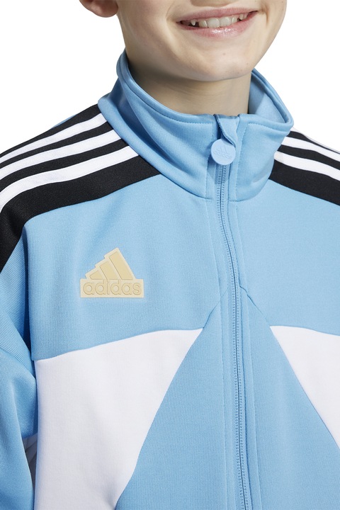 adidas Sportswear, Суитшърт с цветен блок и цип, Пастелносин, Избеляло черно, Бял, 140 CM