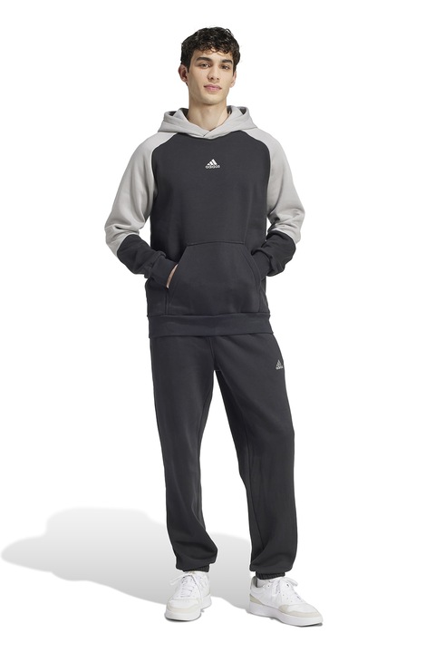 adidas Sportswear, Trening cu gluga si buzunar kangaroo, Gri deschis/Negru stins