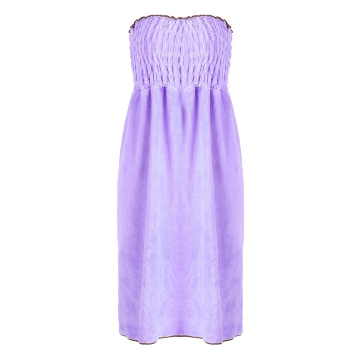 Halat de Baie tip Rochie, din Catifea, Margine Ondulata, Mov, 70x60cm