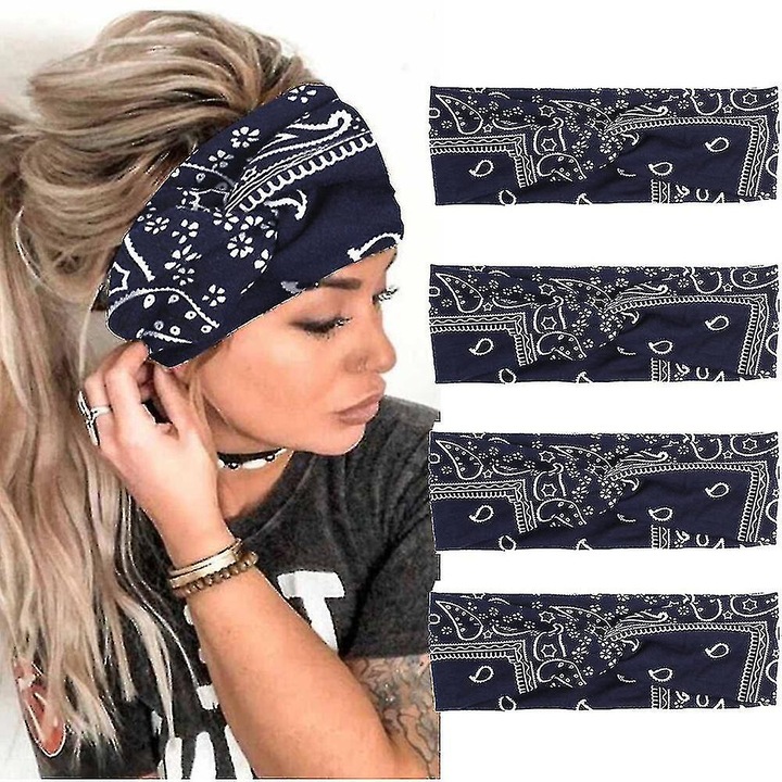 Set bentite elastice, Boho, bumbac si spandex, respirabile, multicolor, 23x11cm